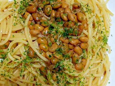 なめ茸と納豆の醤油スパゲティ